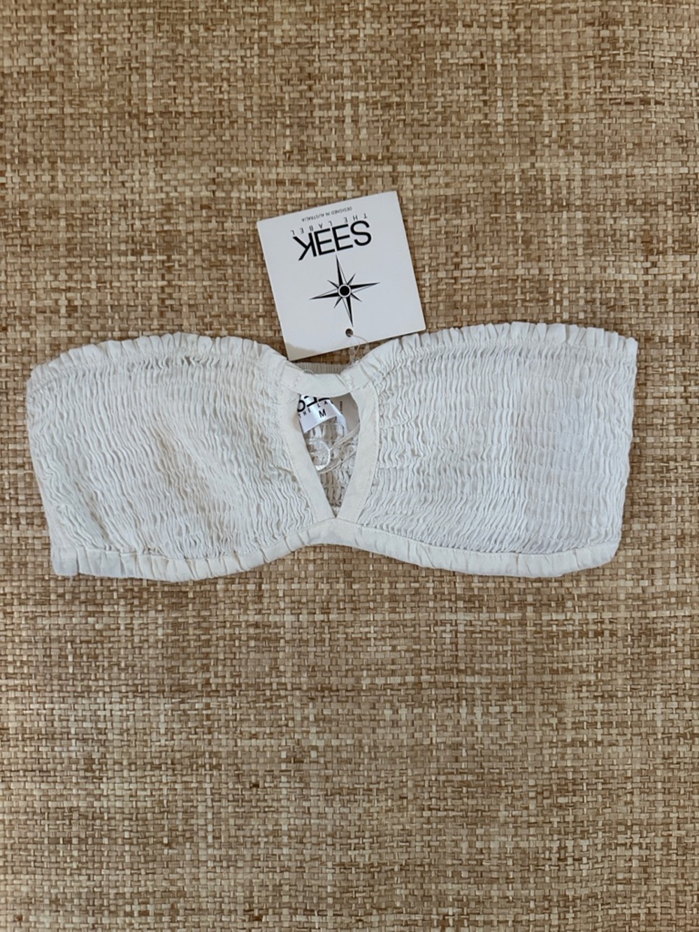 Seek The Label White Smocked Strapless Top M NWT